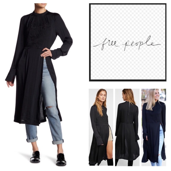 Free People Tops - Free People Black New Day Embroidered Tunic.  NWT.